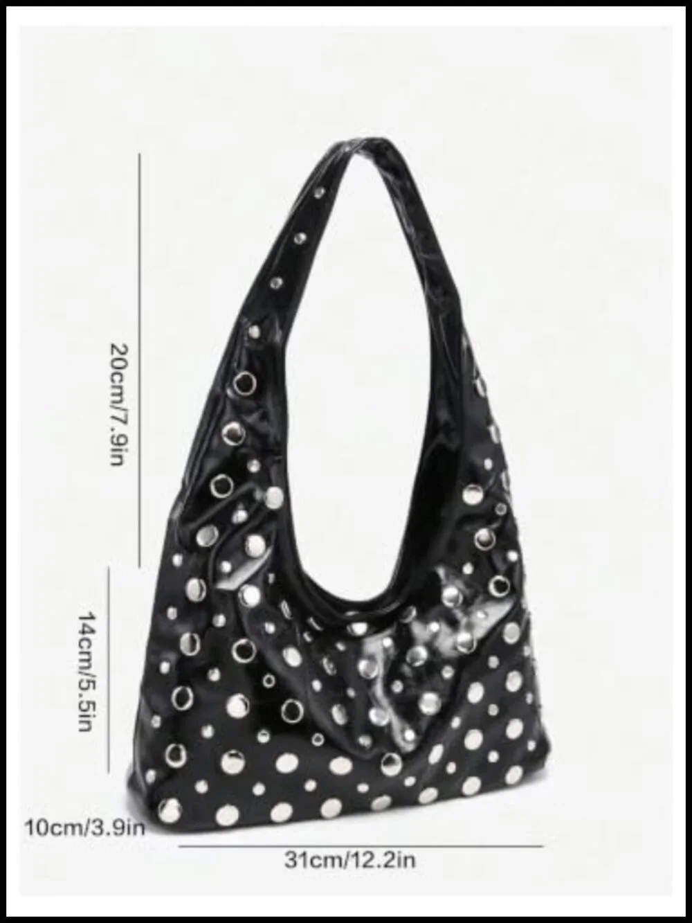 Faux Leather Rivet Studded Hobo Handbag Top Handle Y2K Punk Crescent Bag